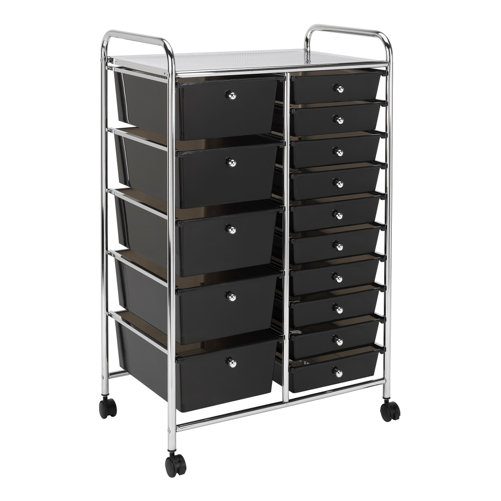 Realspace 15-Drawer Mobile Cart, 38-3/16inH x 25-1/4inW x 15-3/8inD, Black/Chrome MPN:G021