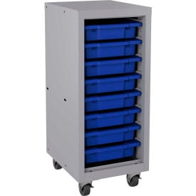 Hirsh Industries® Mobile Bin Tower Platinum 22608 with 8 Blue Bins - 15