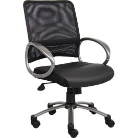 Boss Mesh Reception Guest Chair with Arms - Vinyl - Black B6406