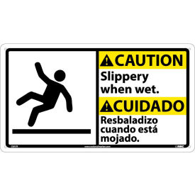 NMC™ Bilingual Plastic Sign Caution Slippery When Wet 18