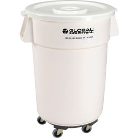 GoVets™ Plastic Trash Can with Lid & Dolly - 44 Gallon White 462WHB240