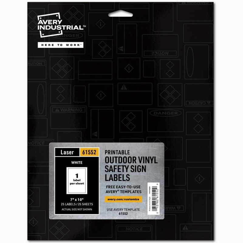 Avery Industrial Adhesive Vinyl Signs, 61552, 7in x 10in, White, Pack Of 25 (Min Order Qty 2) MPN:61552