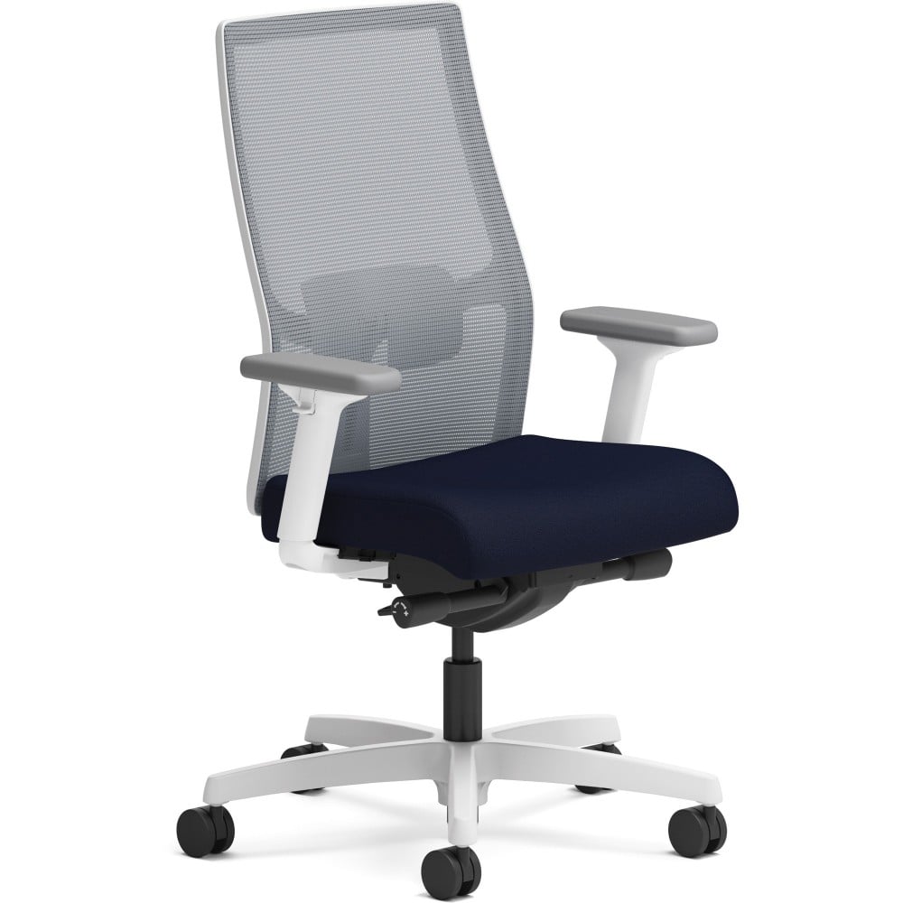 HON Ignition Mid-back Task Chair - Navy Fabric Seat - Fog Mesh Back - Designer White Frame - Mid Back - Armrest - 1 Each MPN:I2M2AFC98ADW