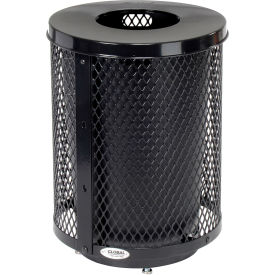 GoVets™ Outdoor Diamond Steel Trash Can With Flat Lid & Base 36 Gallon Black 924BKD261