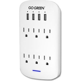 GoGreen™ Power® Wall Tap with Surge Protection & 4 USB Ports 6 Outlet 15A White GG-16000USB4