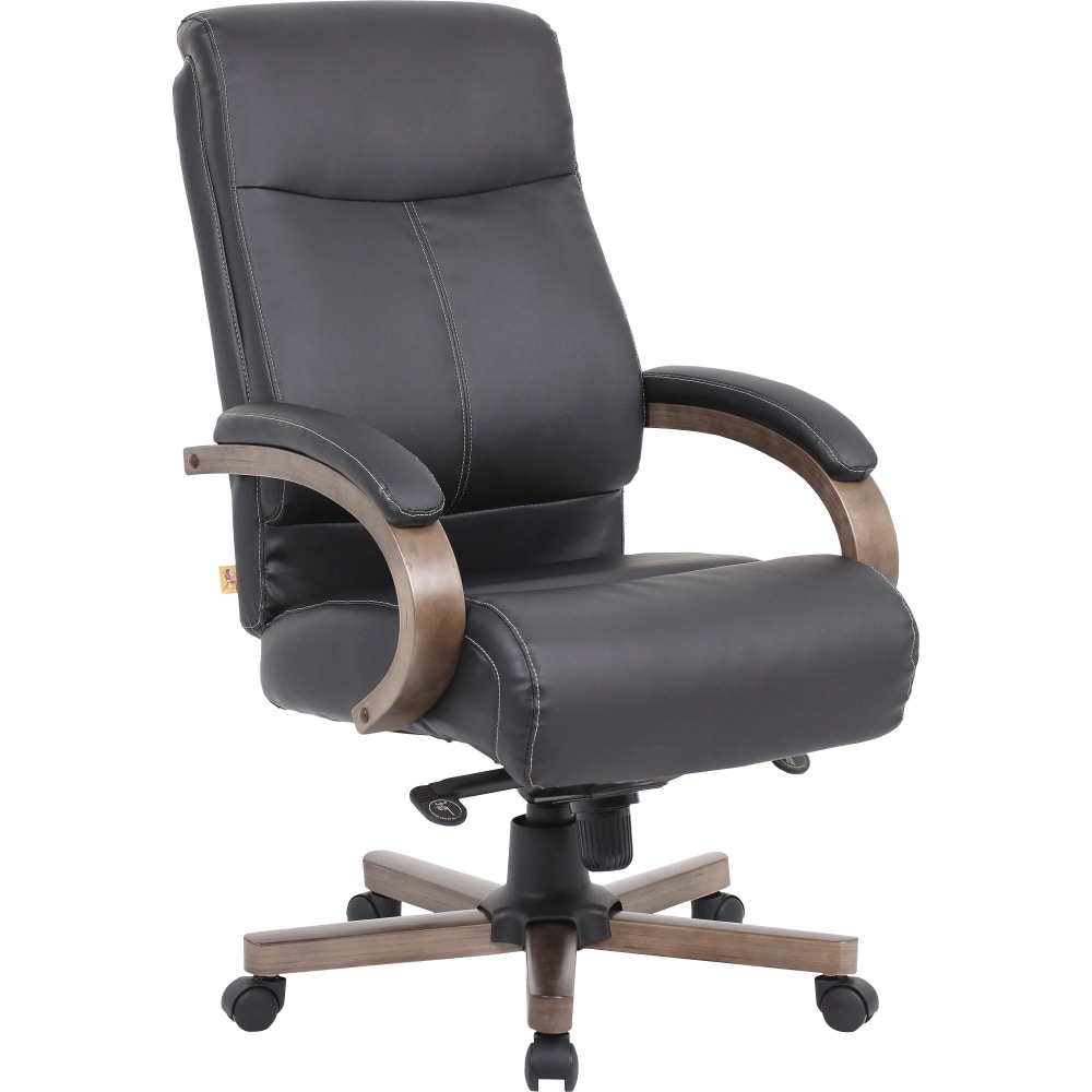 Lorell Bonded Leather High-Back Executive Chair, With Wood frame, Black/Medium Finish MPN:LLR69590