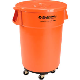 GoVets™ Plastic Trash Can with Lid & Dolly - 44 Gallon Bright Orange 462BORB240