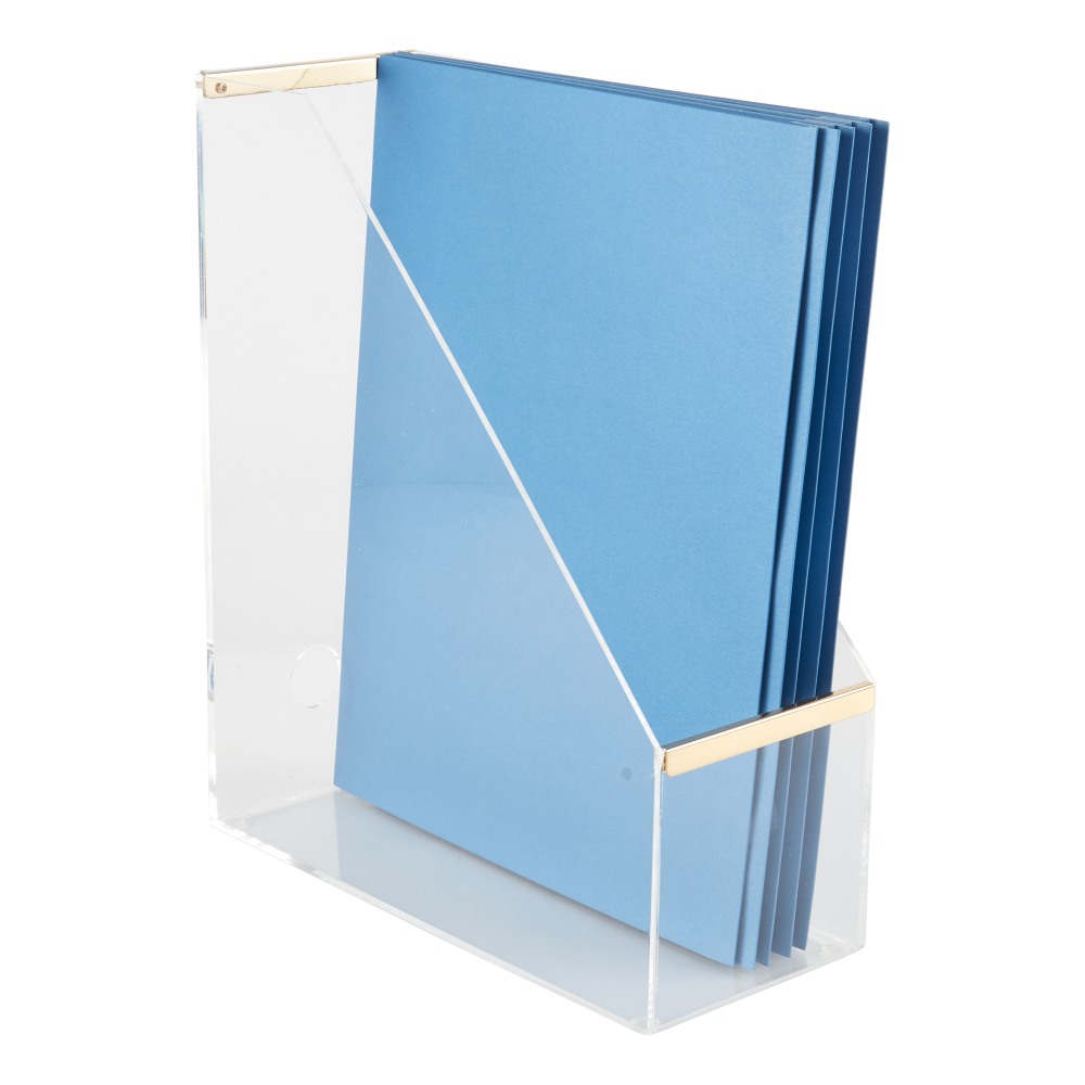 Realspace Vayla Acrylic Magazine File Holder, 11-3/4inH x 4-1/8inW x 9-7/8inD, Clear/Gold (Min Order Qty 3) MPN:ST14701