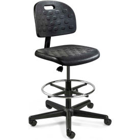 Bevco Polyurethane Office Stool - Mid-Height with Casters and Footring - Black - Breva Series V7307HC