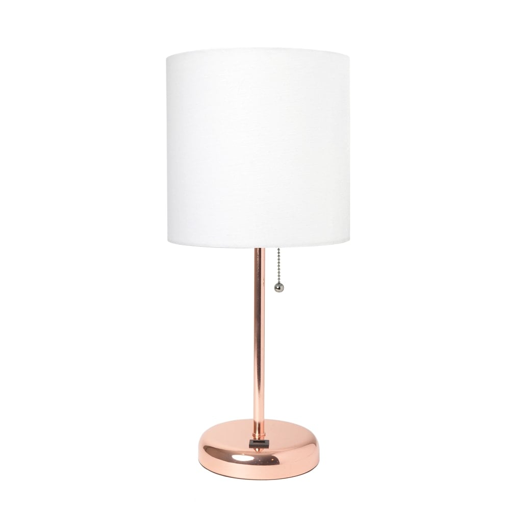 Creekwood Home Oslo USB Port Metal Table Lamp, 19-1/2inH, White Shade/Rose Gold Base (Min Order Qty 2) MPN:CWT-2013-RG