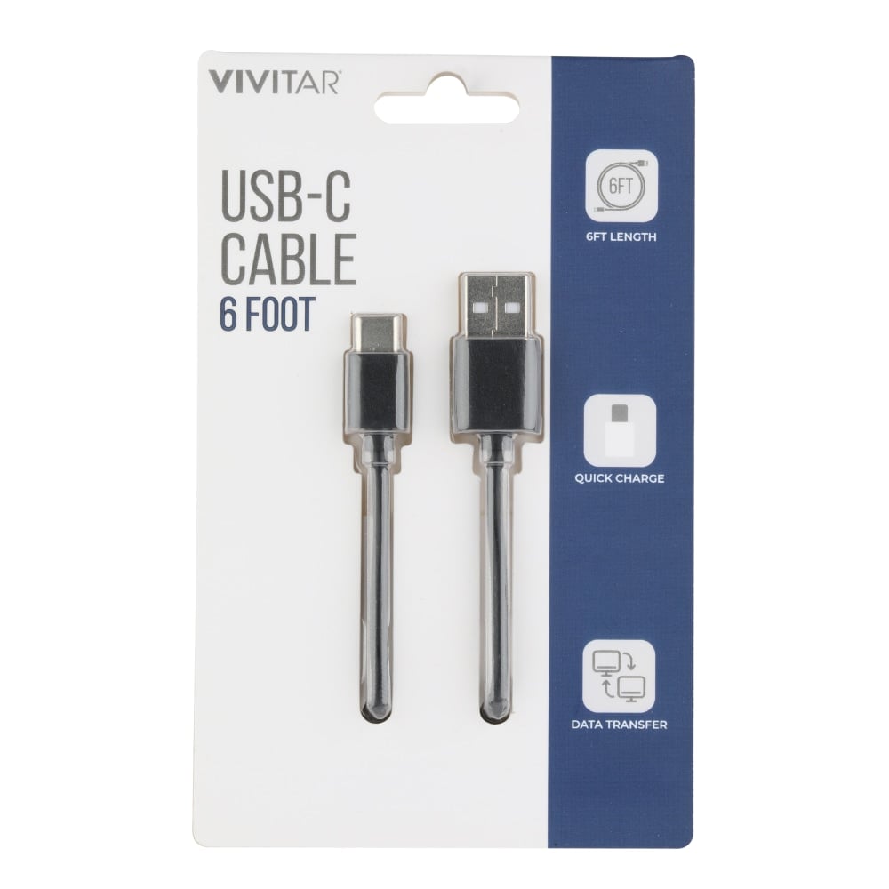 Vivitar USB-A To USB-C Cable, 6ft, Black, NIL4006-BLK-STK-24 (Min Order Qty 12) MPN:NIL4006-BLK-STK-24