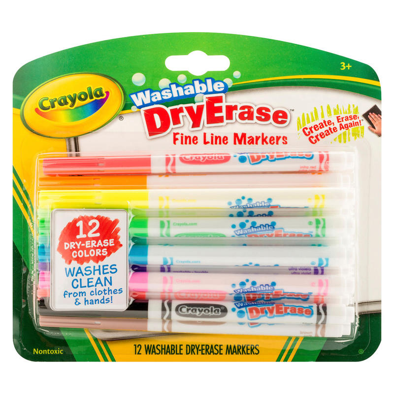 Crayola Washable Dry Erase Fine Line Markers - Fine Marker Point - Bullet Marker Point Style - Assorted - 12 / Set (Min Order Qty 7) MPN:985912