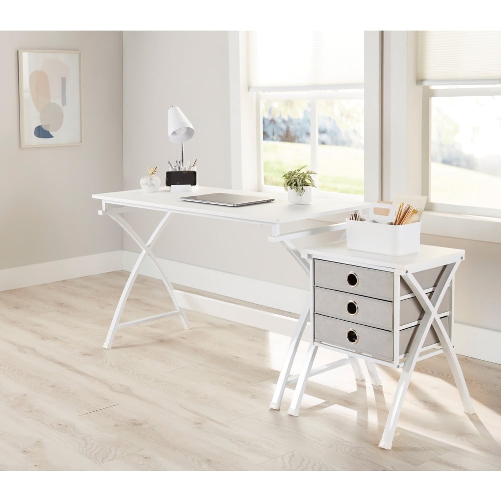 Realspace X-Cross 48inW Computer Desk With File Cabinet, White MPN:ODUS-BTSXDF-W2