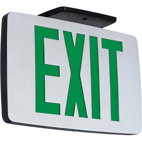 Illuminated Exit Signs, Number of Faces: 2, Light Technology: LED, Letter Color: Green, Mount Type: Surface Mount, Housing Material: Aluminum MPN:93047789