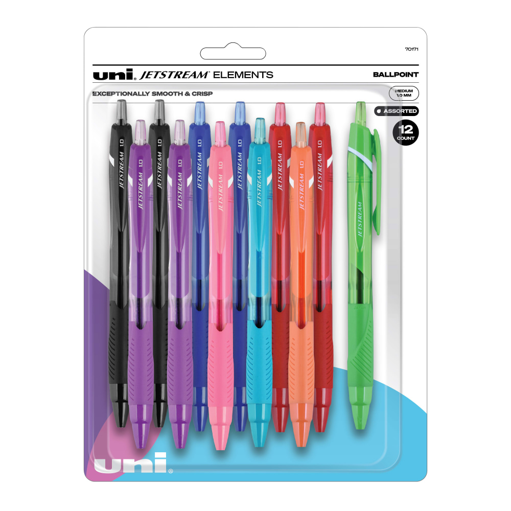 Uni-ball JETSTREAM ELEMENTS - Ballpoint pen - assorted colors - 1 mm - medium - retractable (pack of 12) (Min Order Qty 3) MPN:70171