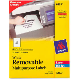 Avery® Removable Inkjet/Laser ID Labels 8-1/2 x 11 White 25/Pack 6465