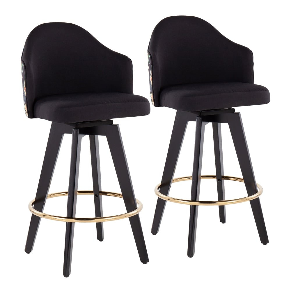 LumiSource Ahoy Floral Counter Stools, Black, Set Of 2 Stools MPN:B26-AHOYFLOR2-SWVG BKBK2