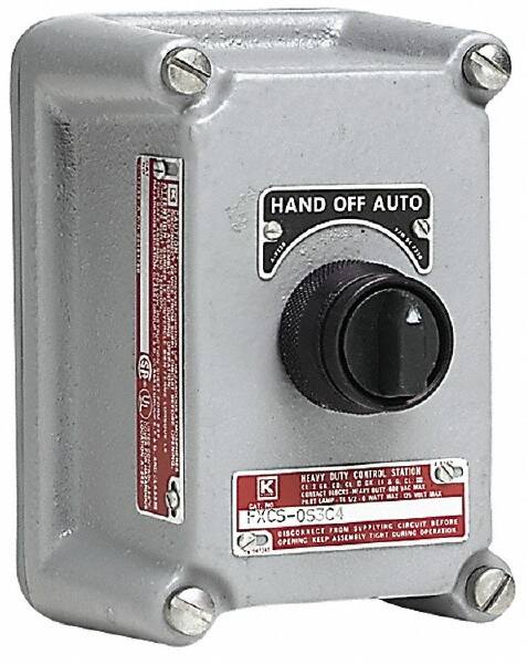 Selector Switch Control Stations, Number of Operators: 2 , Operator Type: Knob , Operation Type: Maintained (MA) , Color: Gray , NEMA Rating: 3, 7, 9  MPN:FXCS-5S2A1SU117