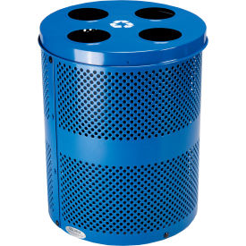 GoVets™ Outdoor Perforated Steel Recycling Can W/Multi-Stream Lid 36 Gallon Blue 368RBL641