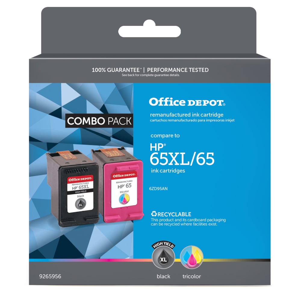 Office Depot Remanufactured Black/Standard High-Yield Tri-Color Ink Cartridge Replacement For HP 65XL/65, OD65XL65CP (Min Order Qty 2) MPN:OD65XL65CP