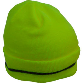 Petra Roc Hi-Visibility Safety Beanie Hat with Reflective Woven Stripe Lime One Size LBE-S1