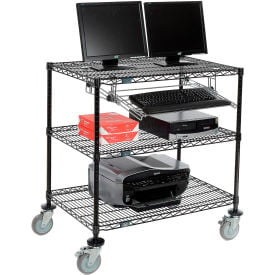 Nexel™ 3-Shelf Mobile Wire Computer LAN Workstation w/Keyboard Tray 36