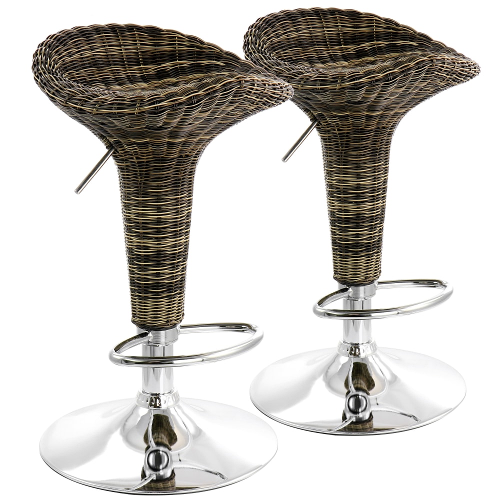 Elama Adjustable Rattan Swivel Bar Stools, Brown/Chrome, Set Of 2 Stools MPN:995116750M