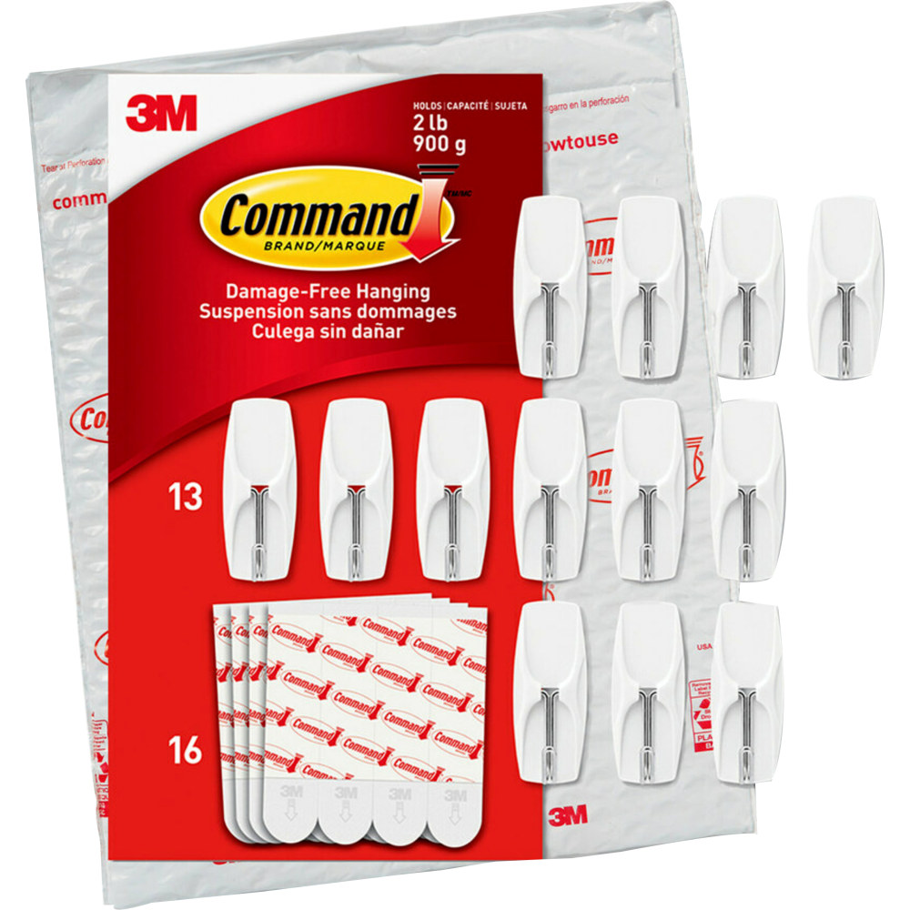 Command Medium Wire Hooks, 13-Command Hooks, 16-Command Strips, Damage-Free, White (Min Order Qty 5) MPN:17065-13NA