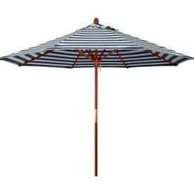 California Umbrella 9' Patio Umbrella - Navy White Cabana Stripe - Hardwood Pole - Grove Series MARE908-F96