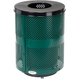 GoVets™ Outdoor Perforated Steel Trash Can With Flat Lid & Base 36 Gallon Green 925GND261