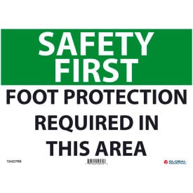 GoVets™ Safety First Foot Protection Required In This Area 10x14 Rigid Plastic 227RB724