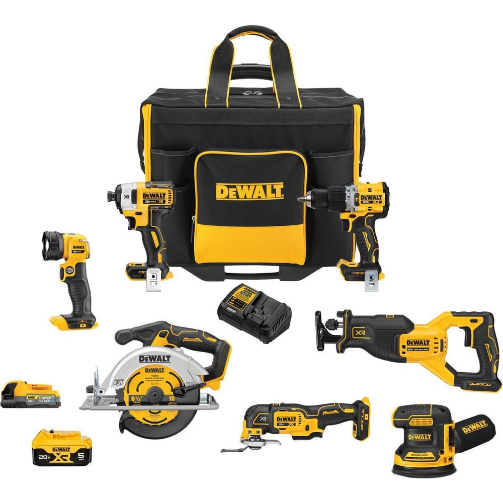 Cordless Tool Combination Kits, Kit Type: 20 Volt Cordless Tool Combination , Tools: 1/2 in Brushless Hammer Drill/Driver, 1/4 in Impact Driver, Work Light MPN:DCKSS722P1E1