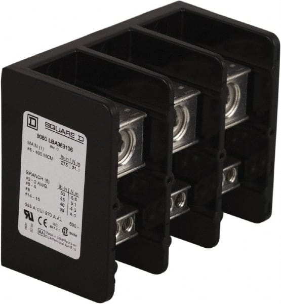 3 Poles, 310 (Aluminium), 380 (Copper) Amp, Phenolic Power Distribution Block MPN:9080LBA365106