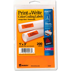 Avery® Print or Write Removable Color-Coding Laser Labels 1 x 3 Neon Orange 200/Pack 05477