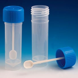 Fecal Container 30mL Screw Cap with Spoon Polypropylene Conical Bottom Self-Standing 500/Pack 109120