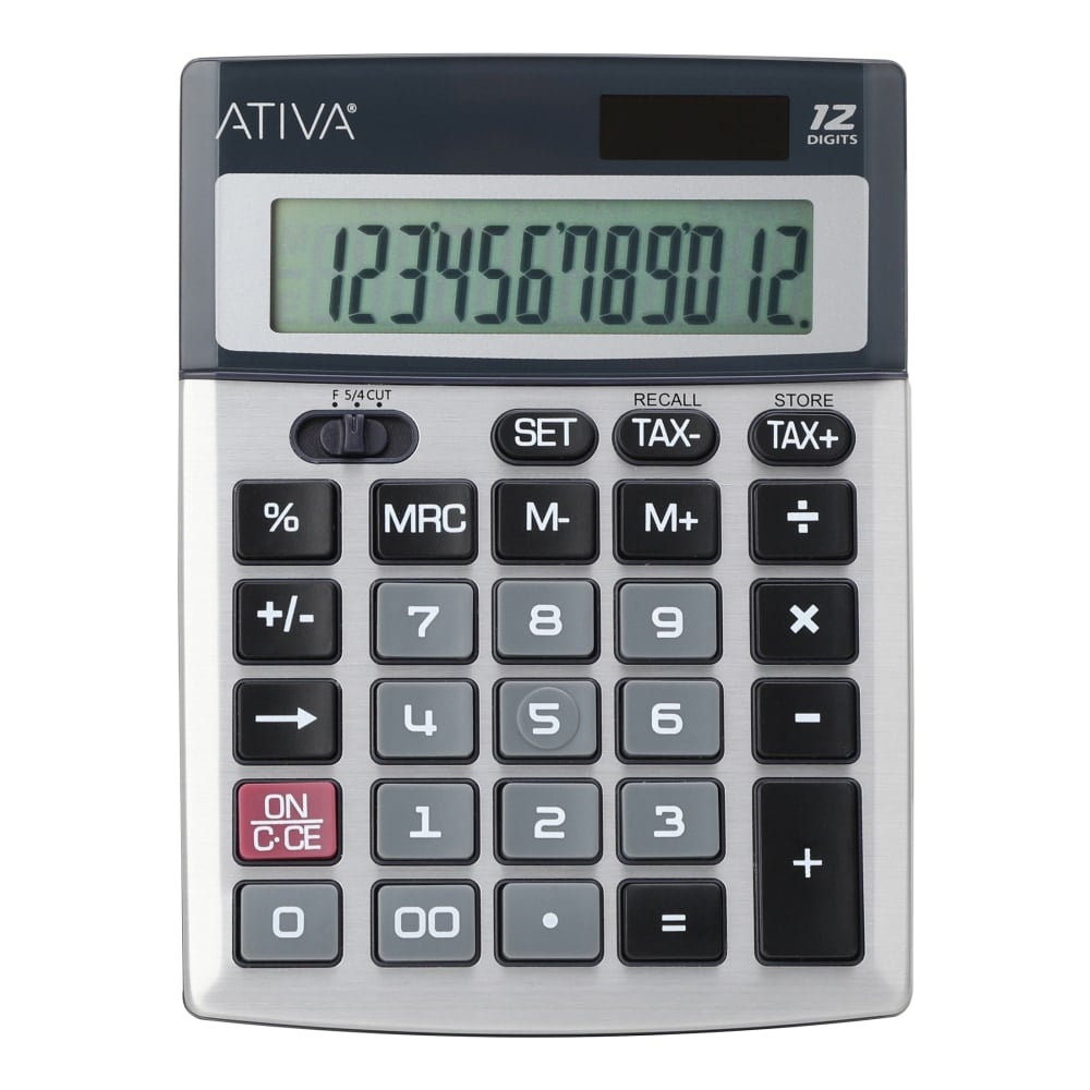 Ativa 12-Digit Desktop Calculator, Silver/Black (Min Order Qty 9) MPN:KK1555A