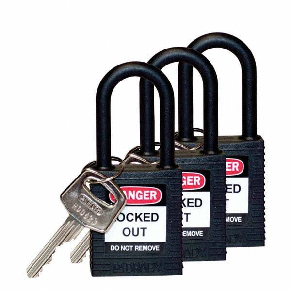 Lockout Padlock: Keyed Alike, Key Retaining, Nylon, Nylon Shackle, Black MPN:123338