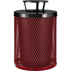 GoVets™ Outdoor Diamond Steel Trash Can With Rain Bonnet Lid 36 Gallon Red 926RD261