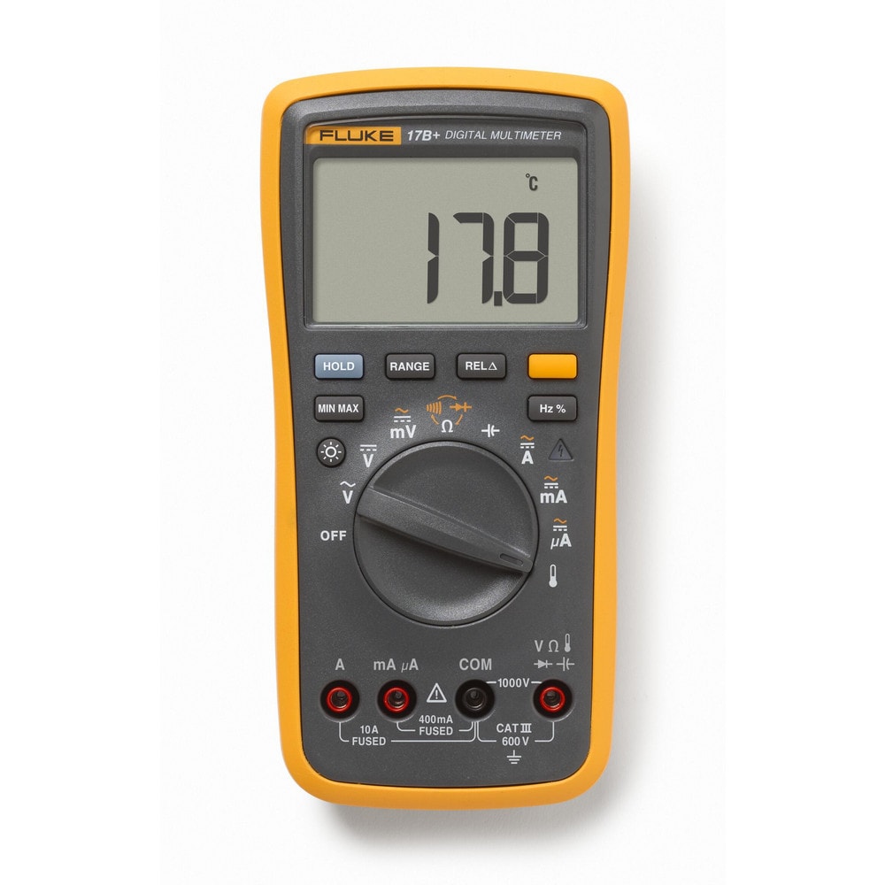 Multimeters, Multimeter Type: Digital, Auto Ranging, Manual Ranging , Measures: Capacitance, AC Voltage, DC Voltage, Resistance, Frequency, Temperature  MPN:FLUKE-17B+ ESP