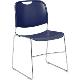 Interion® Stacking Chair With Mid Back Plastic Navy - Pkg Qty 4 9424B44