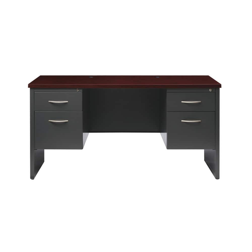 Steel Base Modular Desk: Woodgrain Laminate Top, Mahogany & Charcoal MPN:20552