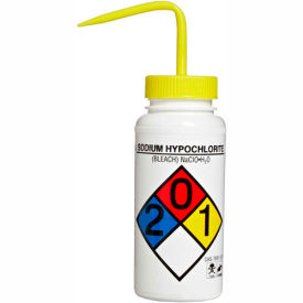 Bel-Art LDPE Wash Bottles 117160015 500ml Sodium Hypochlorite Label Yellow Cap Wide Mouth 4/PK 11716-0015