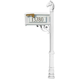 Lewiston Equine Mailbox w/Cast Aluminum Address Plates Horsehead Finial & Ornate Base White LMC-701-WHT