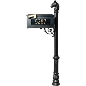 Lewiston Equine Mailbox w/Cast Aluminum Address Plates Horsehead Finial & Ornate Base Black LMC-701-BL