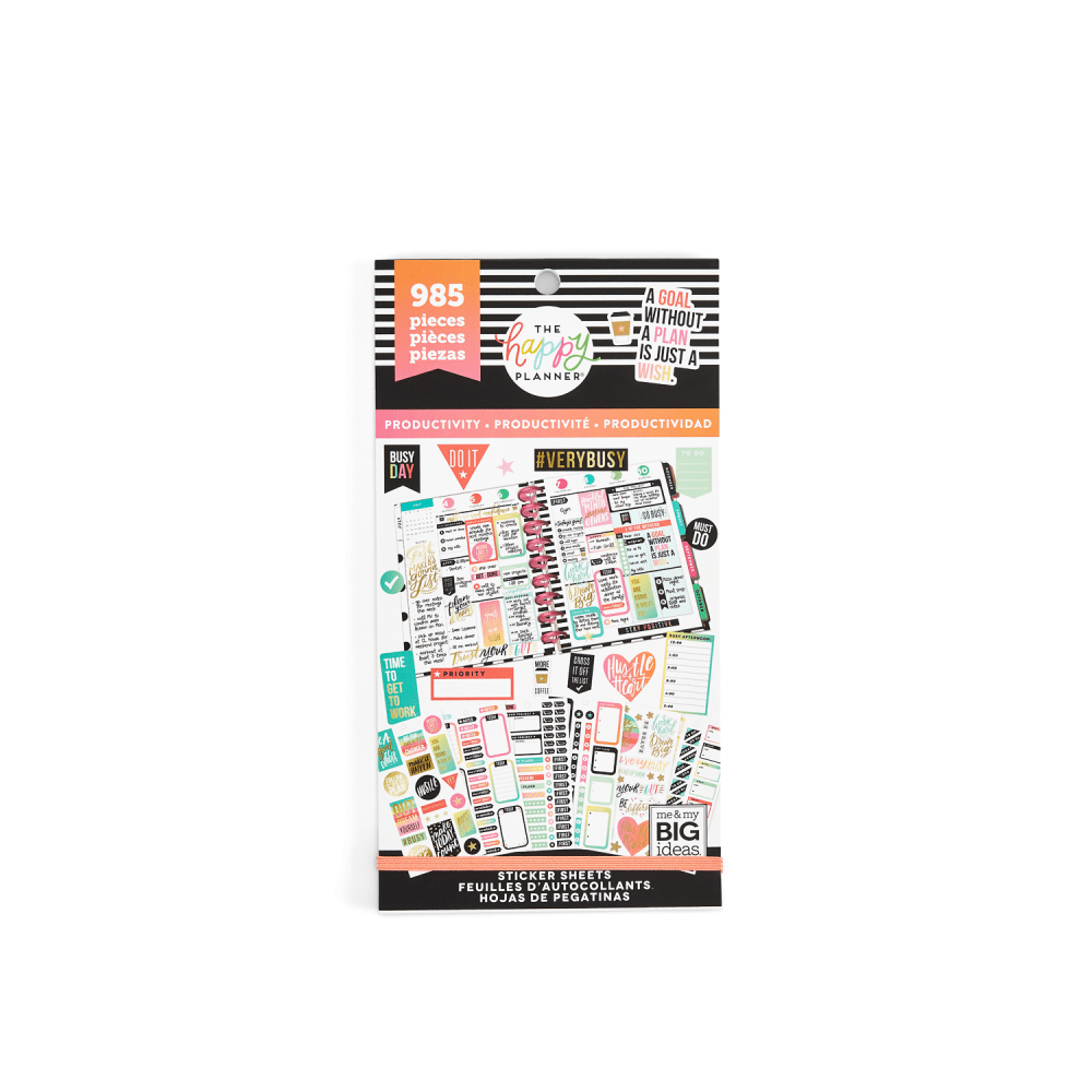 Happy Planner Classic Stickers, 9inH x 4-3/4inW x 1/4inD, Productivity, Value Pack Of 985 Stickers (Min Order Qty 4) MPN:PPSV-09