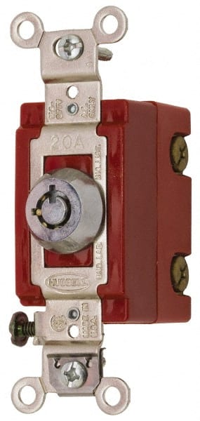 120 to 277 VAC, 20 Amp at 125 Volt, 21 Amp at 250 Volt, SPST, 6 Tumbler Barrel Key Switch MPN:HBL1222RKL