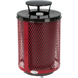 GoVets™ Outdoor Diamond Steel Trash Can W/Rain Bonnet Lid & Base 36 Gallon Red 926RDD261