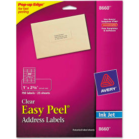 Avery® Easy Peel Inkjet Mailing Labels 1 x 2-5/8 Clear 750/Pack 8660