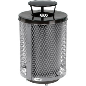 GoVets™ Outdoor Diamond Steel Trash Can W/Rain Bonnet Lid & Base 36 Gallon Gray 926GYD261