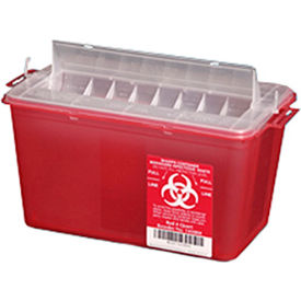 Plasti-Products 145004 4-Quart Sharps Container Horizontal Entry Red Case of 25 145004